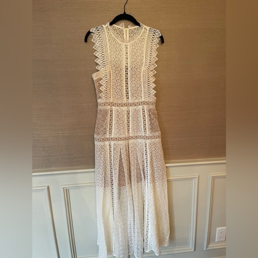 Self-Portrait white lace panel midi